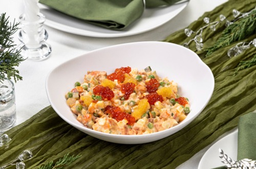 Оливье с неркой и осетром