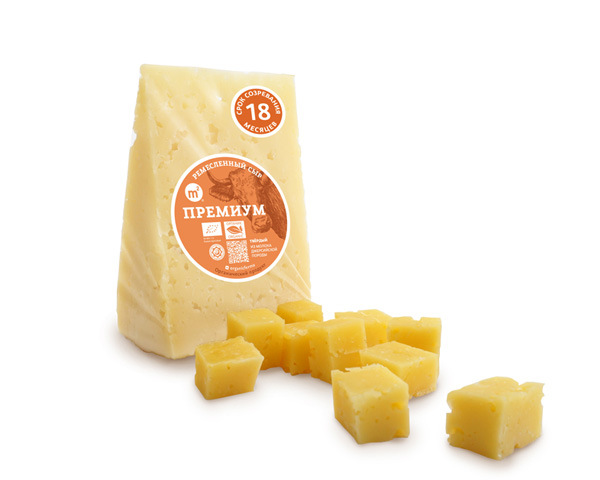 Сыр Премиум из молока коров породы джерси, м.д.ж. в сухом веществе - 50%, срок выдержки - 18 мес.