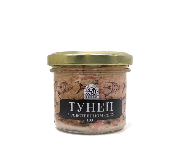 Тунец кусочками, в собственном соку, 100 г