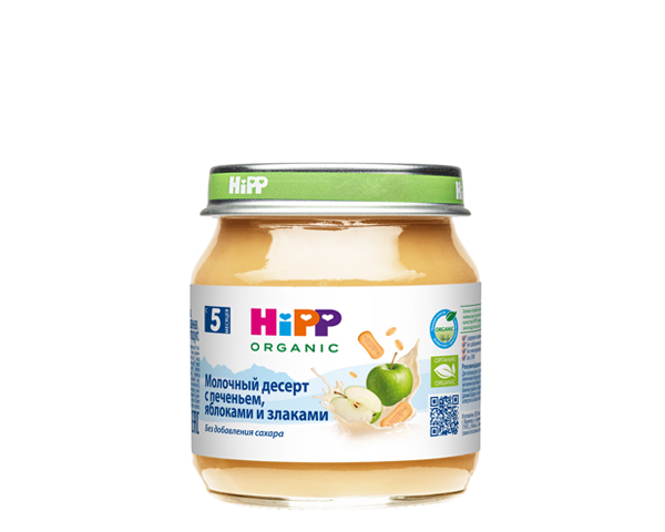 Десерт молочный с яблоками, злаками и печеньем, с 5 месяцев, 100 г