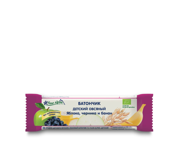 Батончик овсяный с яблоком, черникой и бананом, с 3-х лет, 23 г