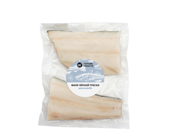 Филе дикой черной трески свежемороженое, на коже
