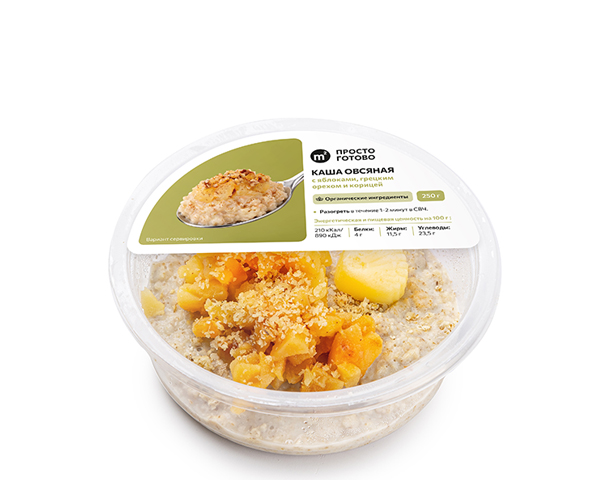 Каша овсяная молочная, с яблоками, грецкими орехами и корицей, 250 г